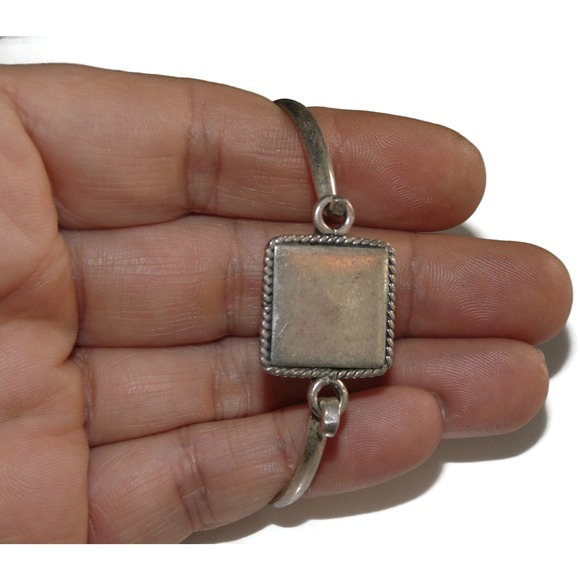 925 Vintage Estate Sterling Silver Bracelet Cuff Square Signet Front 7.5" Mexico - Picture 3 of 4